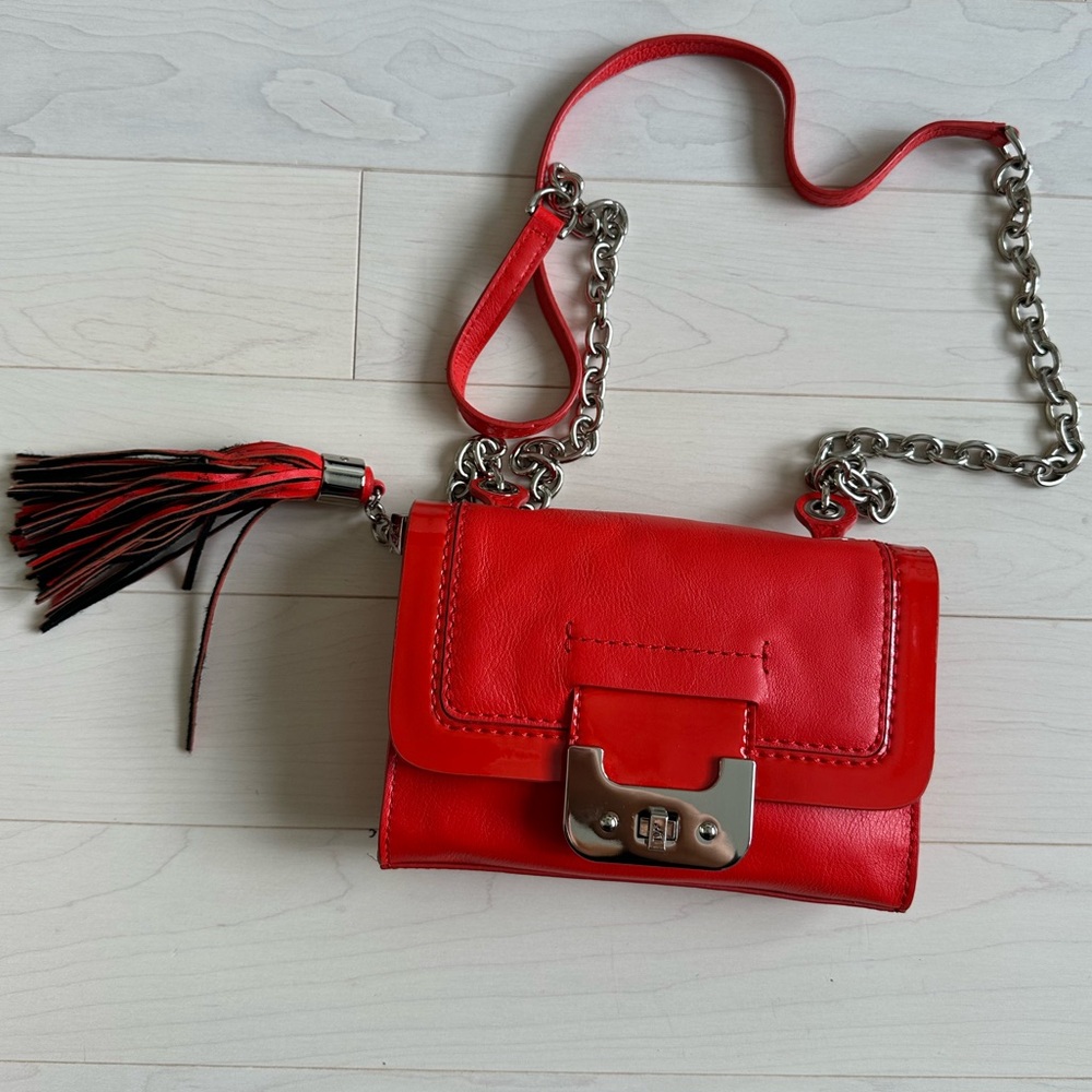 Diane Von Furstenberg Red Leather Mini Bag with Chain Strap